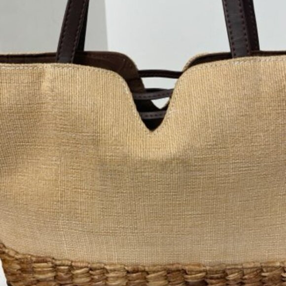 Straw & Fabric Bag Purse Embroidered Flowers Neutral Natural Boho Philippines - Picture 10 of 10